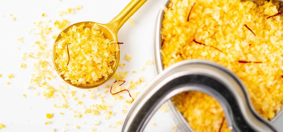 Saffron salt spoon and tin