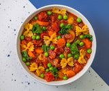 Overhead shot of a bowl of Sun-Dried Tomato Minestrone soup