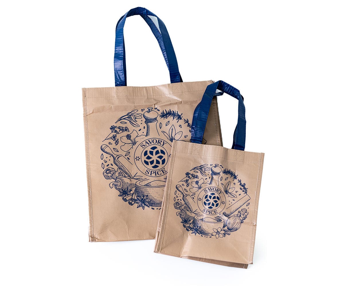 Both the large and small Savory Spice reusable bags on white. 